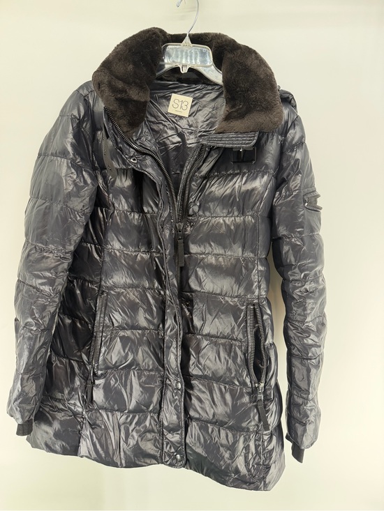 S13 Jackets & Blazers - S13 Shiny Quilted Puffer Jacket with Faux Fur Collar - Black